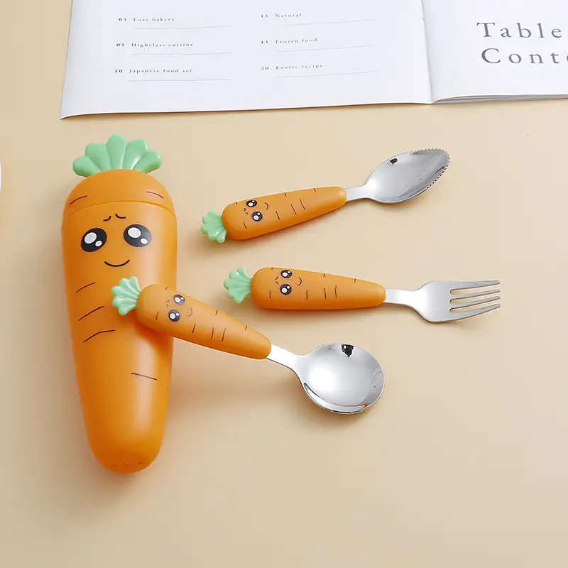 1pc set Creative Cartoon Carrot Tableware Children's Fork Spoon with Handle Portable Children