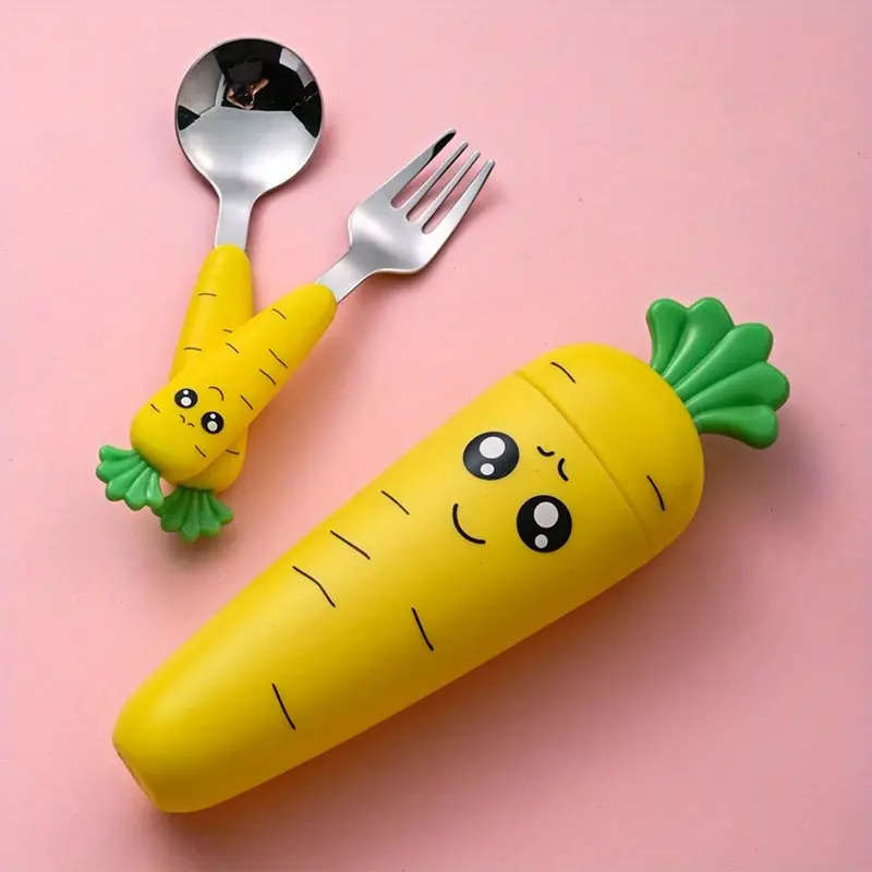 1pc set Creative Cartoon Carrot Tableware Children's Fork Spoon with Handle Portable Children