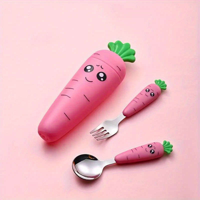1pc set Creative Cartoon Carrot Tableware Children's Fork Spoon with Handle Portable Children