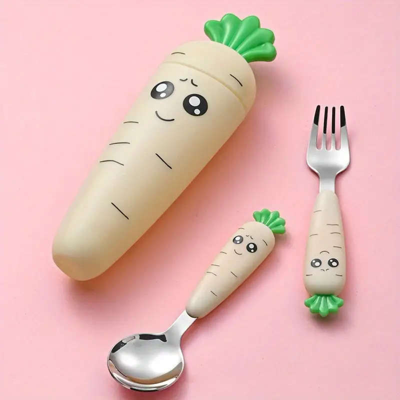 1pc set Creative Cartoon Carrot Tableware Children's Fork Spoon with Handle Portable Children