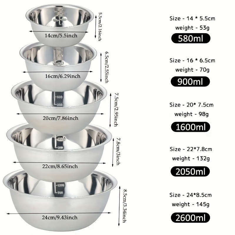 5pcs Stainless Steel Mixing Bowls   Cooking Bowl with Scale G