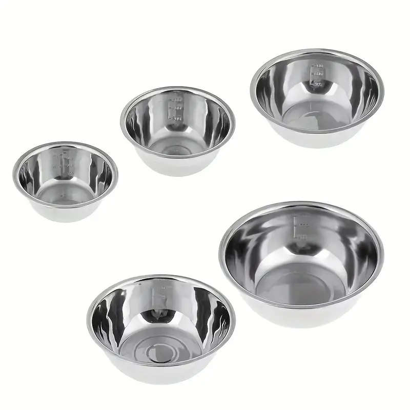 5pcs Stainless Steel Mixing Bowls Set with Measuring Cups Food-Safe Kitchen Bowls for Cooking Baking