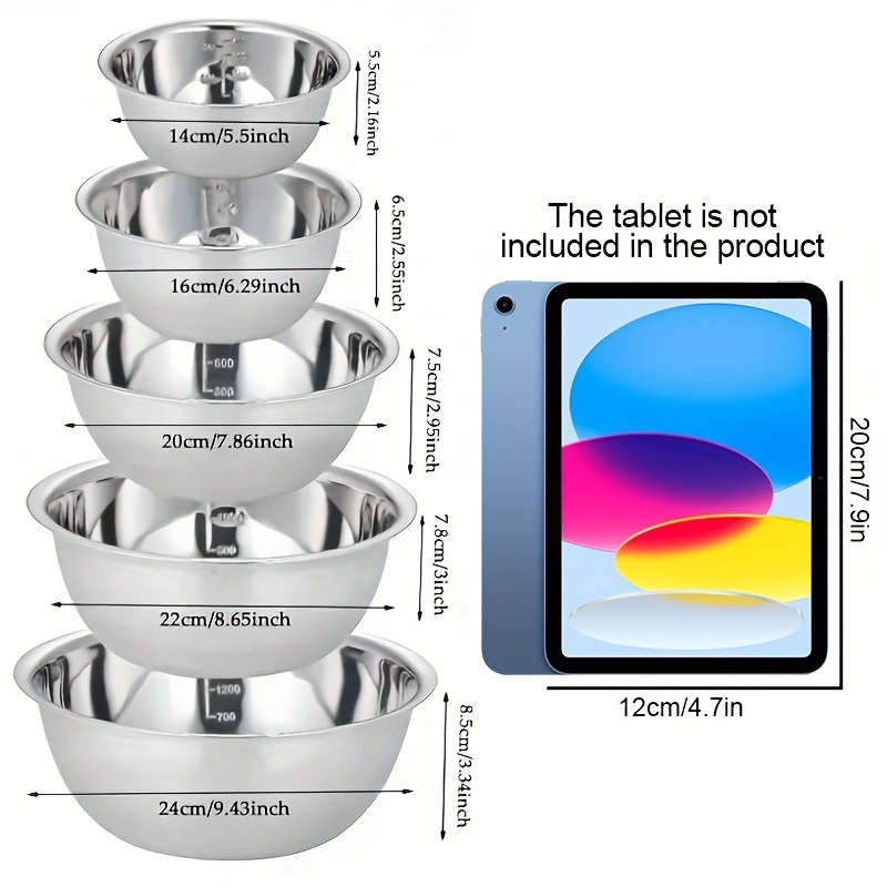 5pcs Stainless Steel Mixing Bowls   Cooking Bowl with Scale G