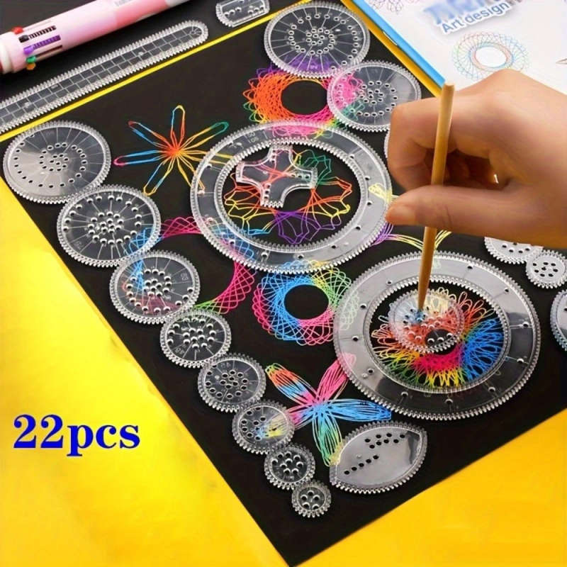 22pcs set Multifunctional Ruler Transparent Magic Template to Create Stunning Spiral Diagrams Draw V