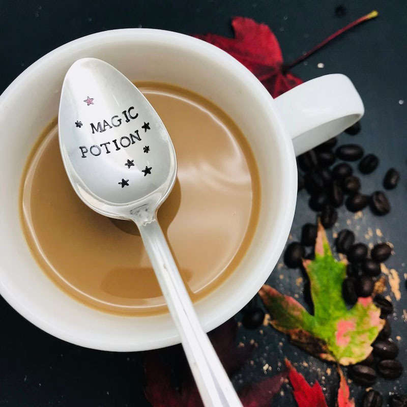 1pc Stainless Steel Slivery Spoon Magic Potion Spoon Funny Hand Stamped Spoon Coffee Spoon