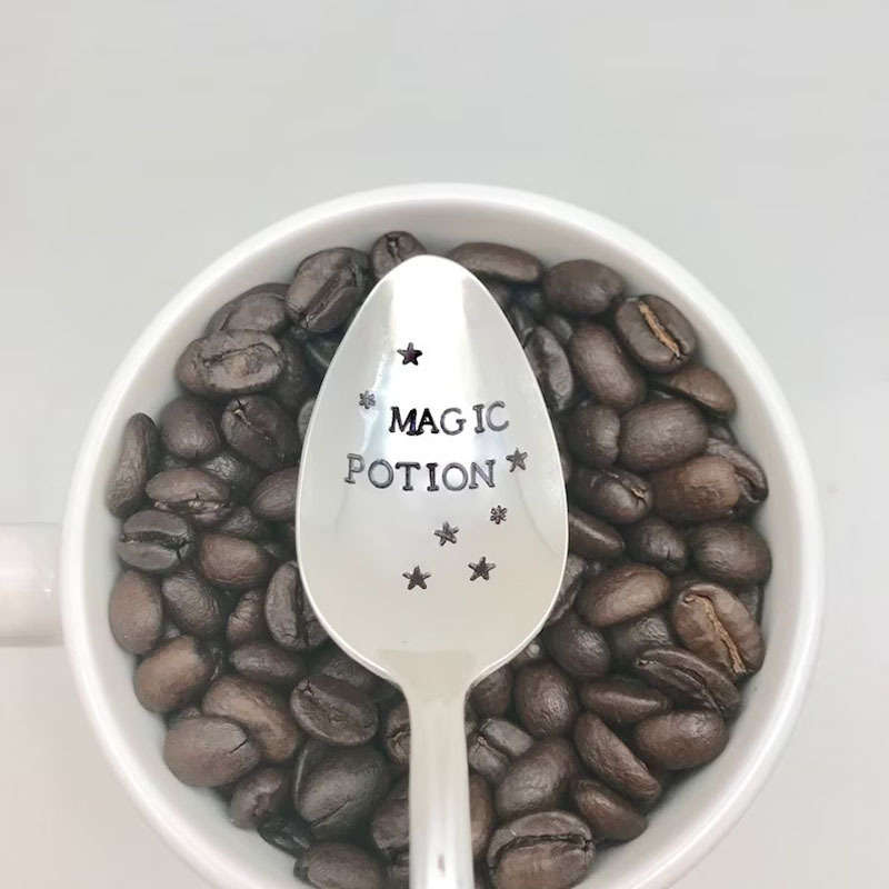 1pc Stainless Steel Slivery Spoon Magic Potion Spoon Funny Hand Stamped Spoon Coffee Spoon
