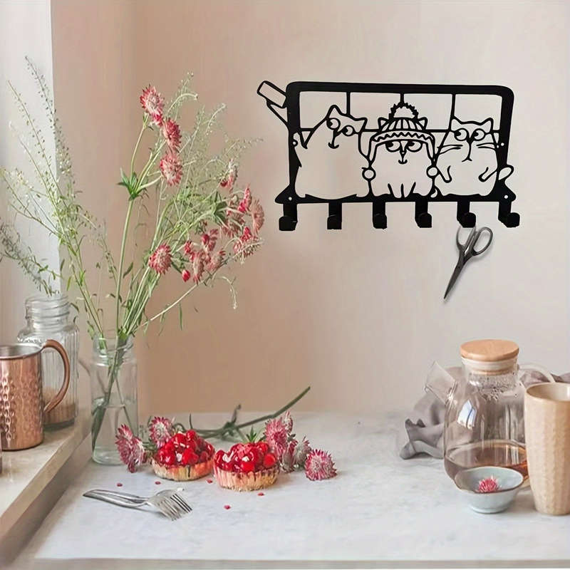 1pc Contemporary Metal Cat-Shaped Wall HookEasy Install Key  Coat Rack Wall Mount Towel  Robe