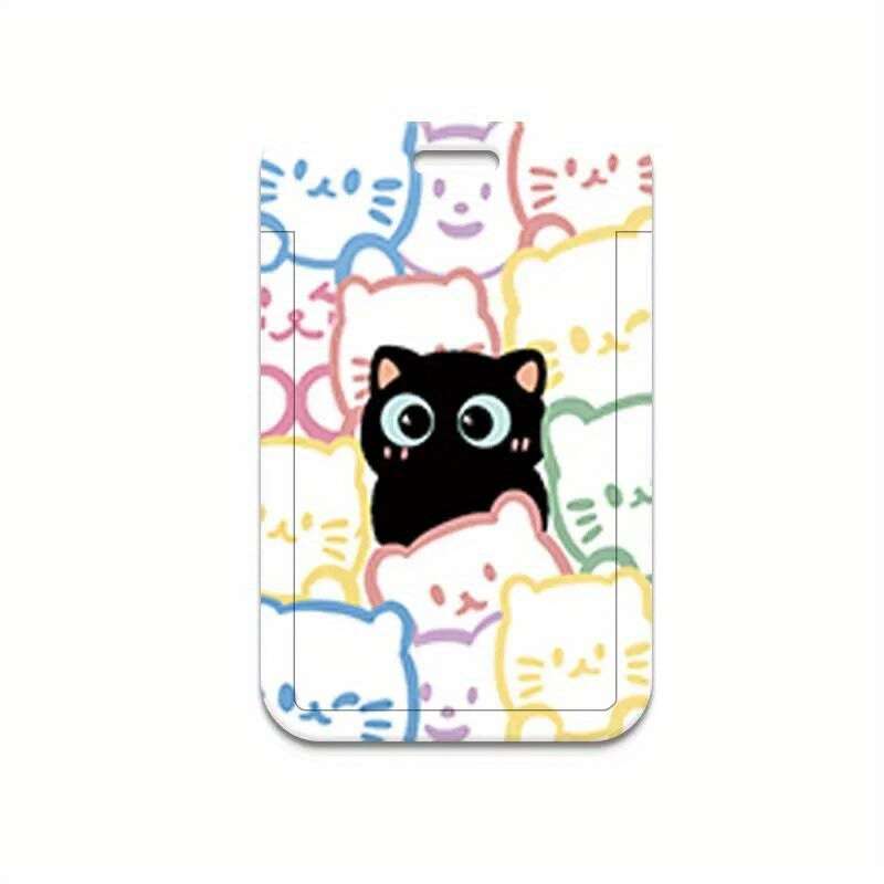 1pc Cute Cat Card Holder with Lanyard Kawaii Korean Fashion Durable ABS Hard Shell Transpar