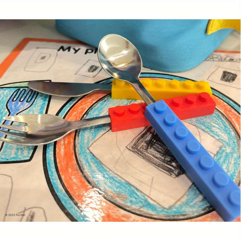 3pcs Building Block-Inspired Stainless Steel Cutlery Set Stackable Spoon Fork Knife with