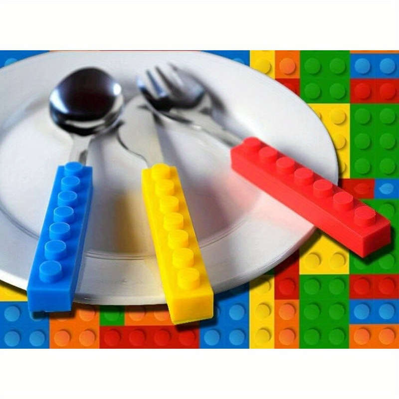 3pcs Building Block-Inspired Stainless Steel Cutlery Set Stackable Spoon Fork Knife with