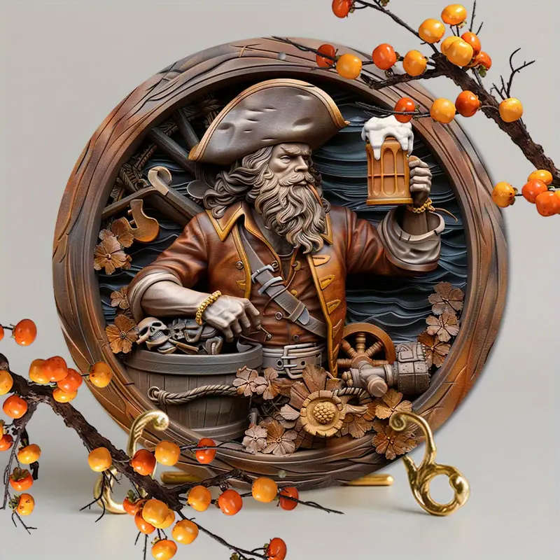 1pc Durable Aluminum Pirate Drinking Beer Metal Sign 2D Effect Round Art Decor for Home Garden Bedro