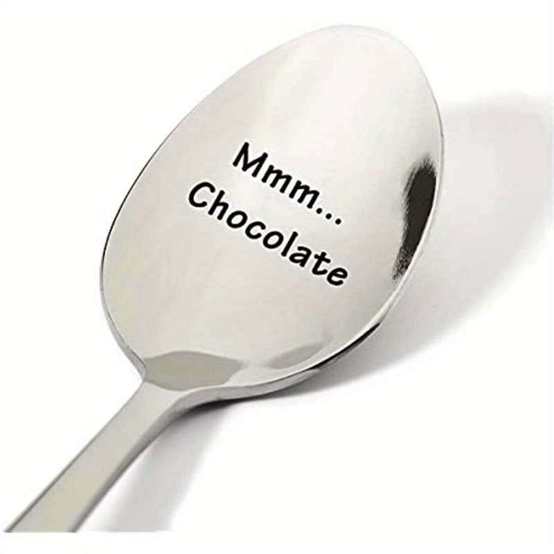 1pc Funny Mmm Chocolate Spoon Engraved Stainless Steel Cute Hot Cocoa Ice Cream Lover Spoon