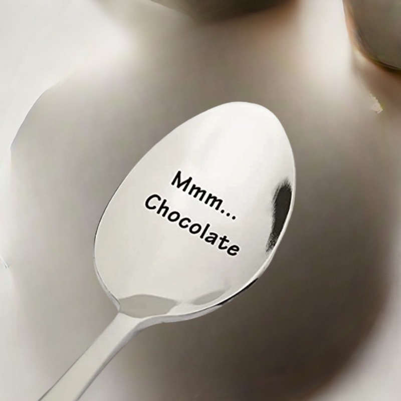 1pc Funny Mmm Chocolate Spoon Engraved Stainless Steel Cute Hot Cocoa Ice Cream Lover Spoon