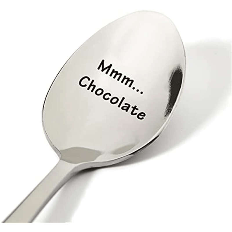 1pc Funny Mmm Chocolate Spoon Engraved Stainless Steel Cute Hot Cocoa Ice Cream Lover Spoon