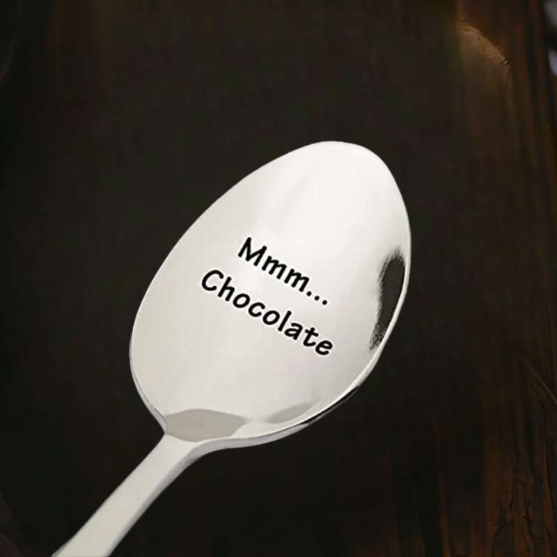 1pc Funny Mmm Chocolate Spoon Engraved Stainless Steel Cute Hot Cocoa Ice Cream Lover Spoon