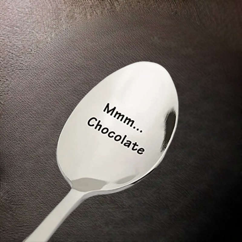 1pc Funny Mmm Chocolate Spoon Engraved Stainless Steel Cute Hot Cocoa Ice Cream Lover Spoon