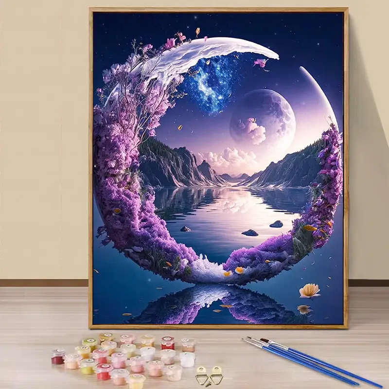 1pc Paint By Number Kits for Adults 40x50cm 16x20inch DIY Mirror Moon Easy Oil Acrylic Painting By N