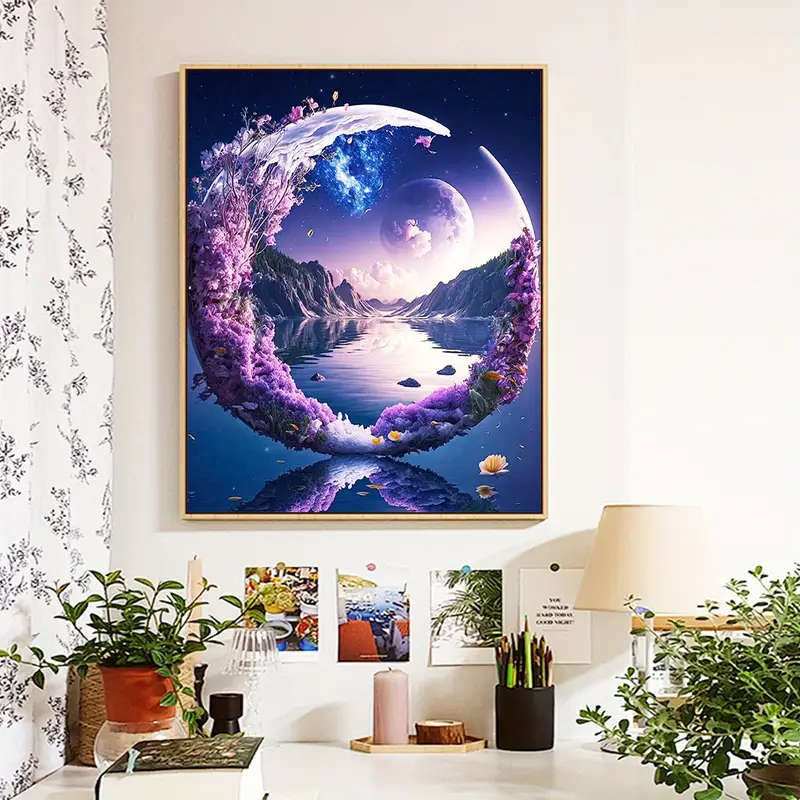 1pc Paint By Number Kits for Adults 40x50cm 16x20inch DIY Mirror Moon Easy Oil Acrylic Painting By N