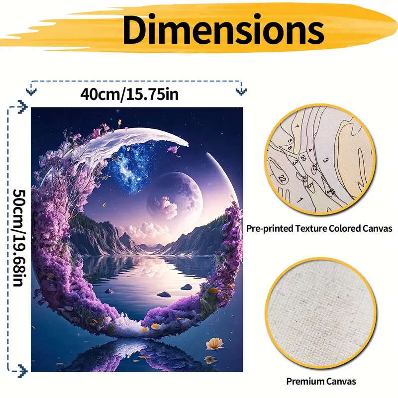 1pc Paint By Number Kits for Adults 40x50cm 16x20inch DIY Mirror Moon Easy Oil Acrylic Painting By N