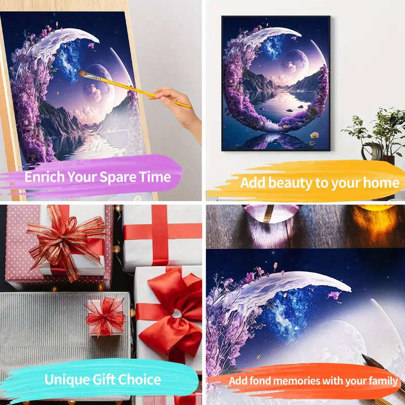 1pc Paint By Number Kits for Adults 40x50cm 16x20inch DIY Mirror Moon Easy Oil Acrylic Painting By N