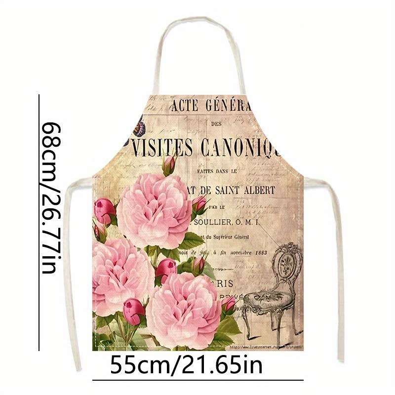 1pc Women's Vintage Floral Butterfly Print Apron 100% Polyester Kitchen Apron with Adjustab