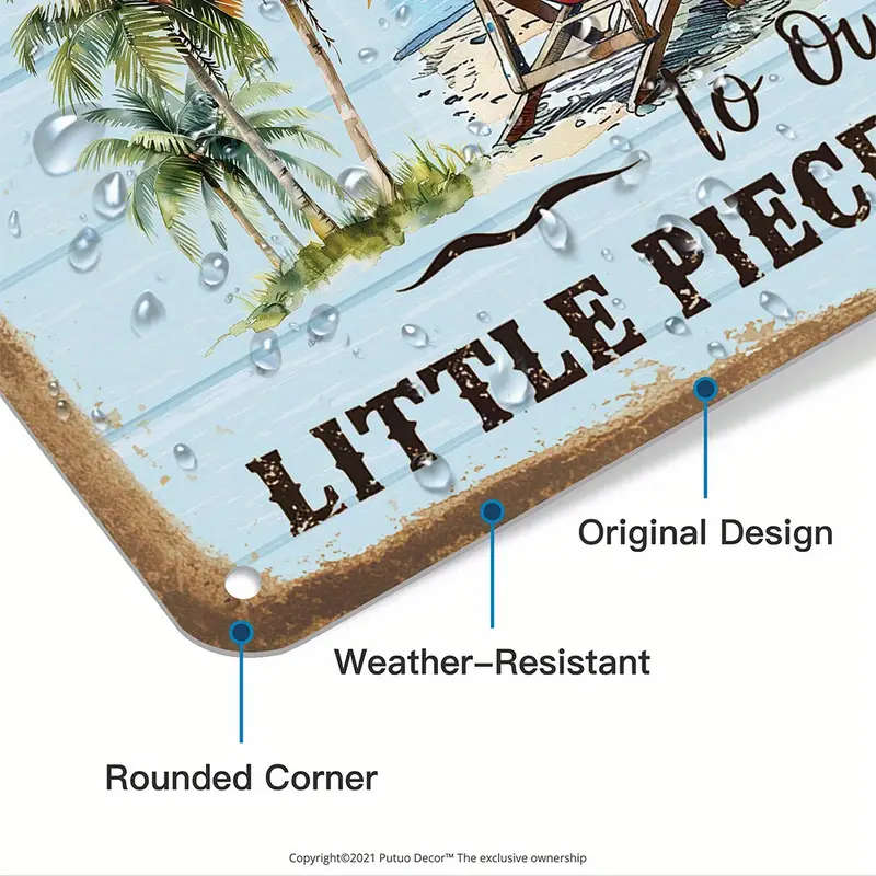 1pc Putuo Decor Vintage Welcome Sign Metal Tin Wall Art Tropical Beach Palm Design Non-Electric Univ