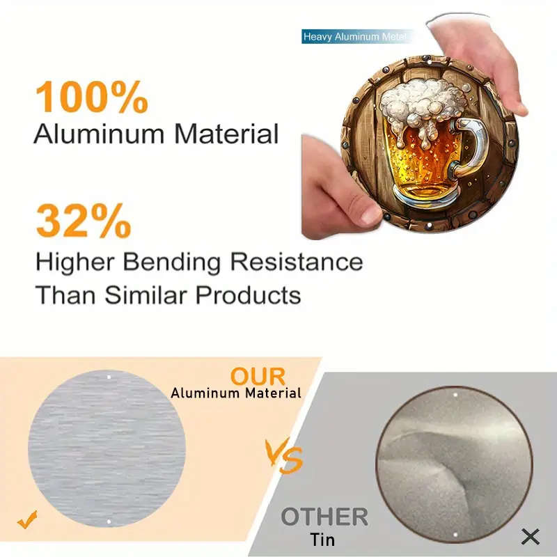 1pc Round Aluminum Beer Mug Sign 20.32cm 2D Flat Printed Beer Bottle Cup Wall Art for Home Room Wind