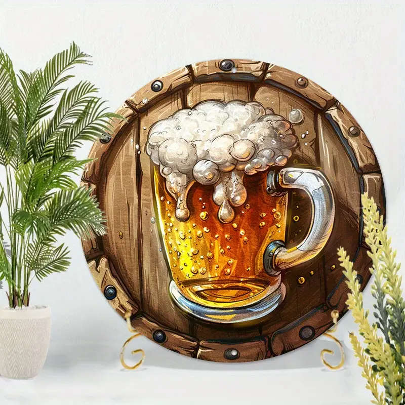 1pc Round Aluminum Beer Mug Sign 20.32cm 2D Flat Printed Beer Bottle Cup Wall Art for Home Room Wind