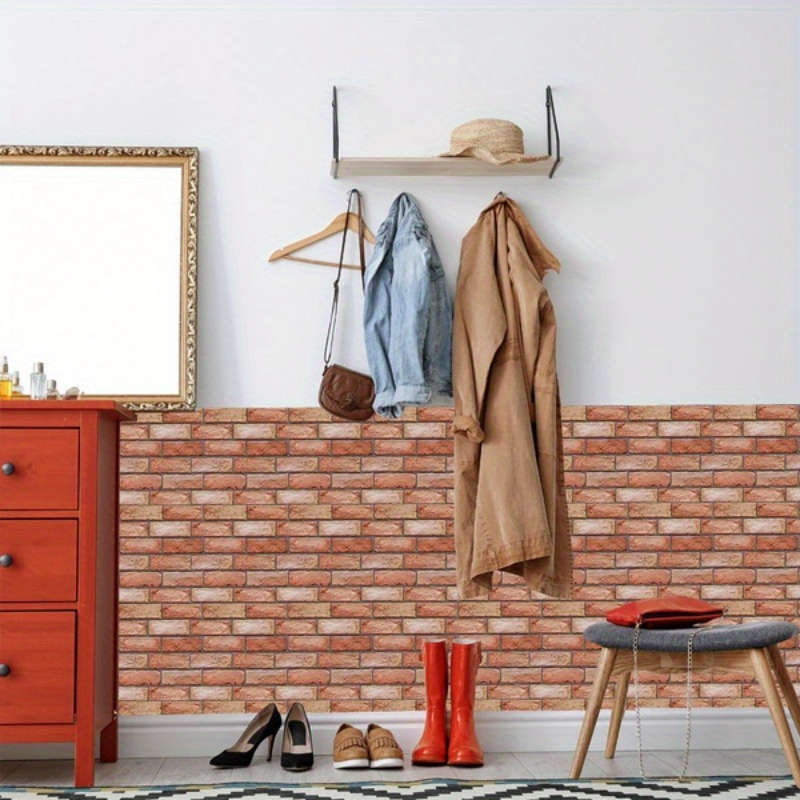 10pcs 3D Red Brick Wall Tile Stickers Durable PVC Waterproof Easy to Clean