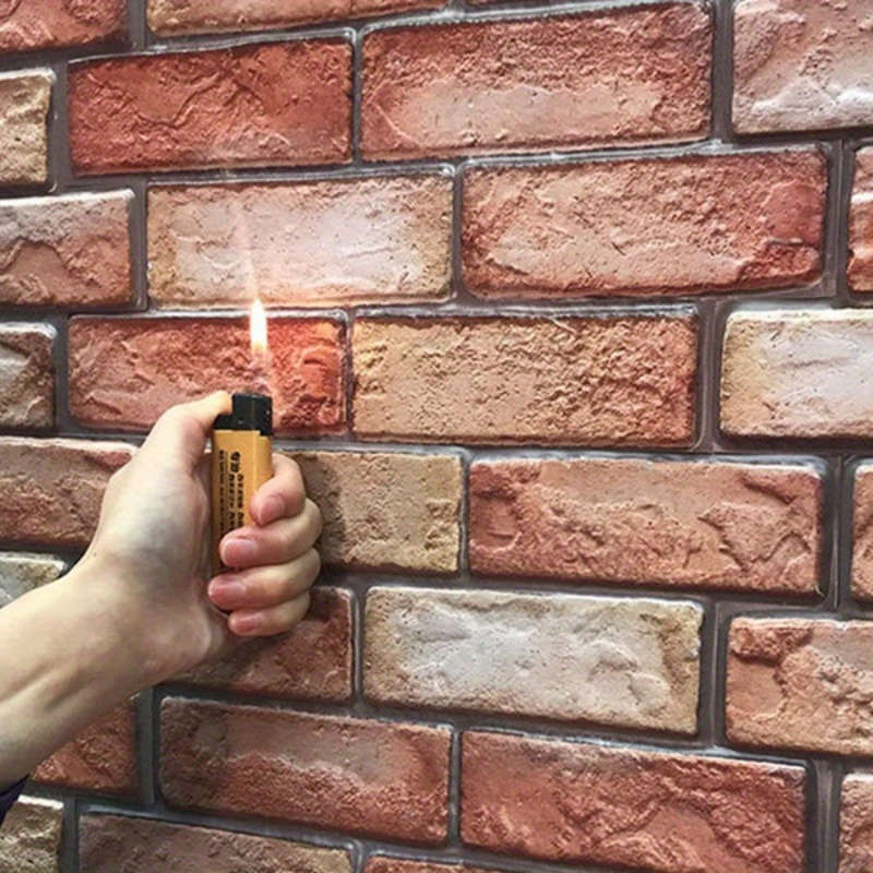 10pcs 3D Red Brick Wall Tile Stickers Durable PVC Waterproof Easy to Clean