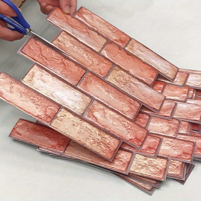 10pcs 3D Red Brick Wall Tile Stickers Durable PVC Waterproof Easy to Clean