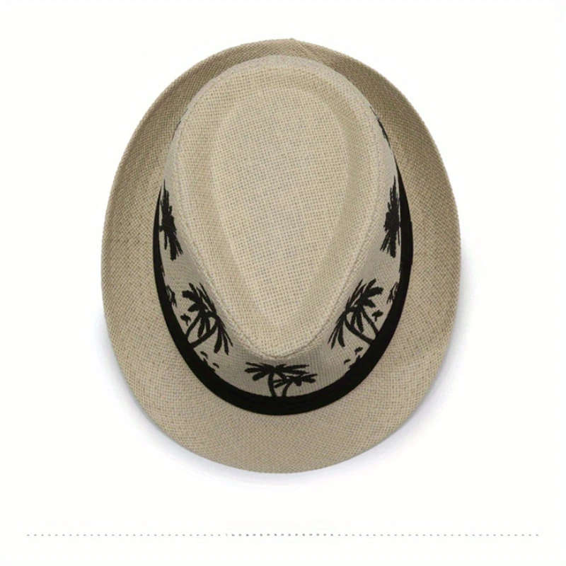 1pc Men's Tropical Palm Tree Pattern Fedora Hat Casual Summer Beach Jazz Cap Sun Protection Breathab