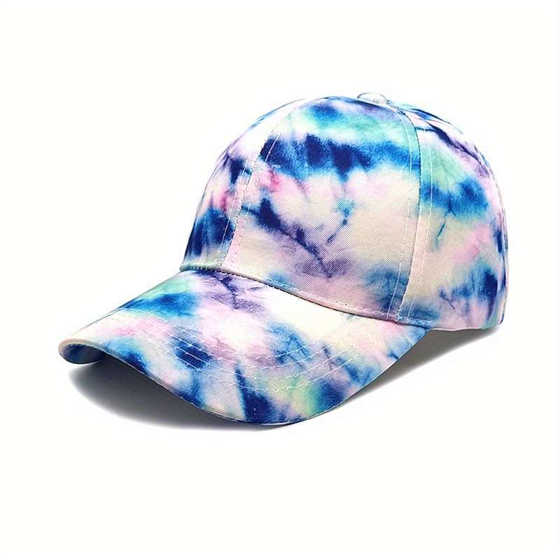 1pc Unisex Tie-Dye Gradient Baseball Caps Adjustable Polyester Lightweight Sports Sun Hats with St