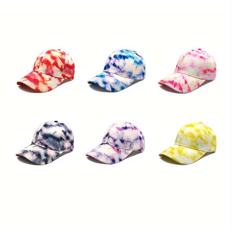 1pc Unisex Tie-Dye Gradient Baseball Caps Adjustable Polyester Lightweight Sports Sun Hats with St