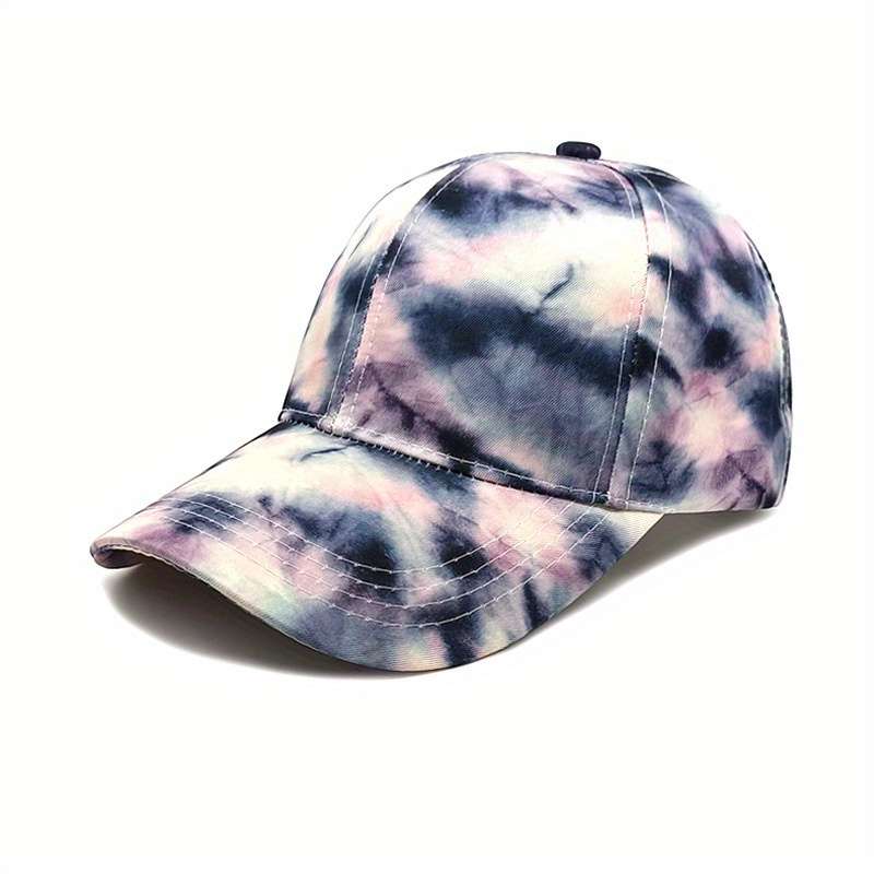 1pc Unisex Tie-Dye Gradient Baseball Caps Adjustable Polyester Lightweight Sports Sun Hats with St