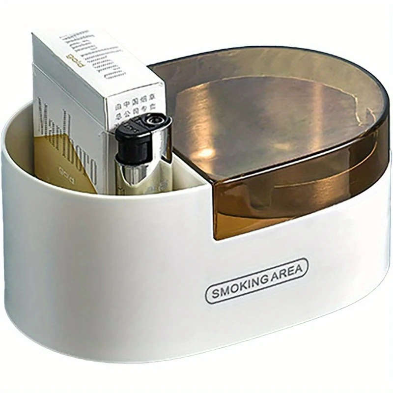 1pc Wall-Mounted Plastic Ashtray with Stainless Steel Cover Uncharged Self-Adhesive Smoke Receptacle