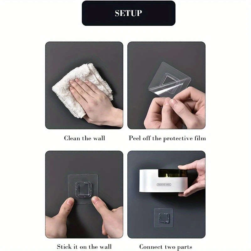 1pc Wall-Mounted Plastic Ashtray with Stainless Steel Cover Uncharged Self-Adhesive Smoke Receptacle