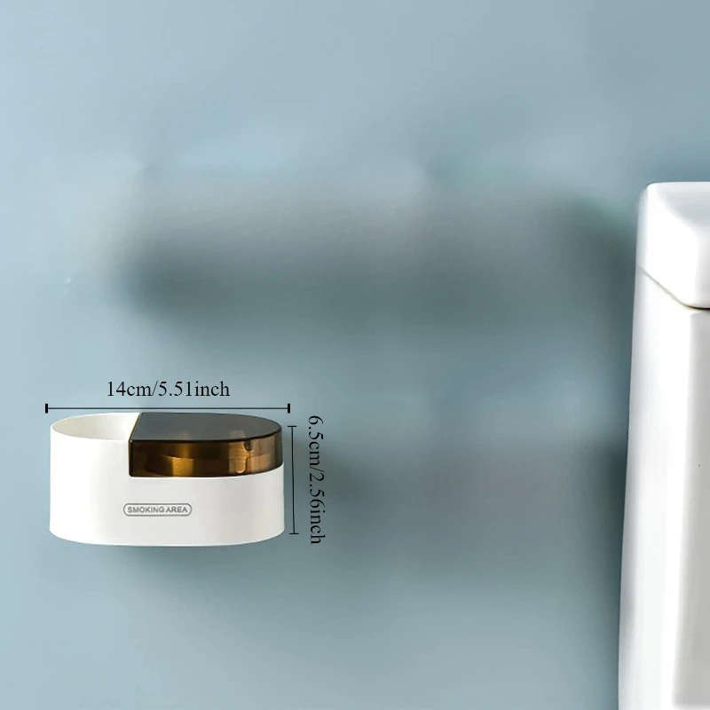 1pc Wall-Mounted Plastic Ashtray with Stainless Steel Cover Uncharged Self-Adhesive Smoke Receptacle
