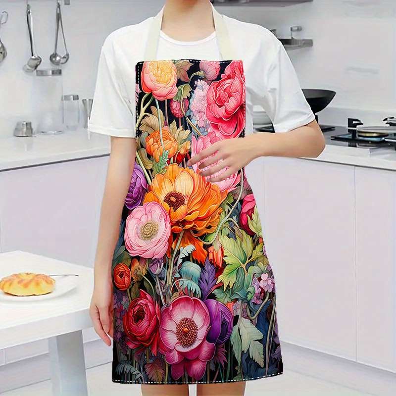 1pc Creative and Floral Element Printed Apron that Makes You Unique and Fashionable. Cooking an