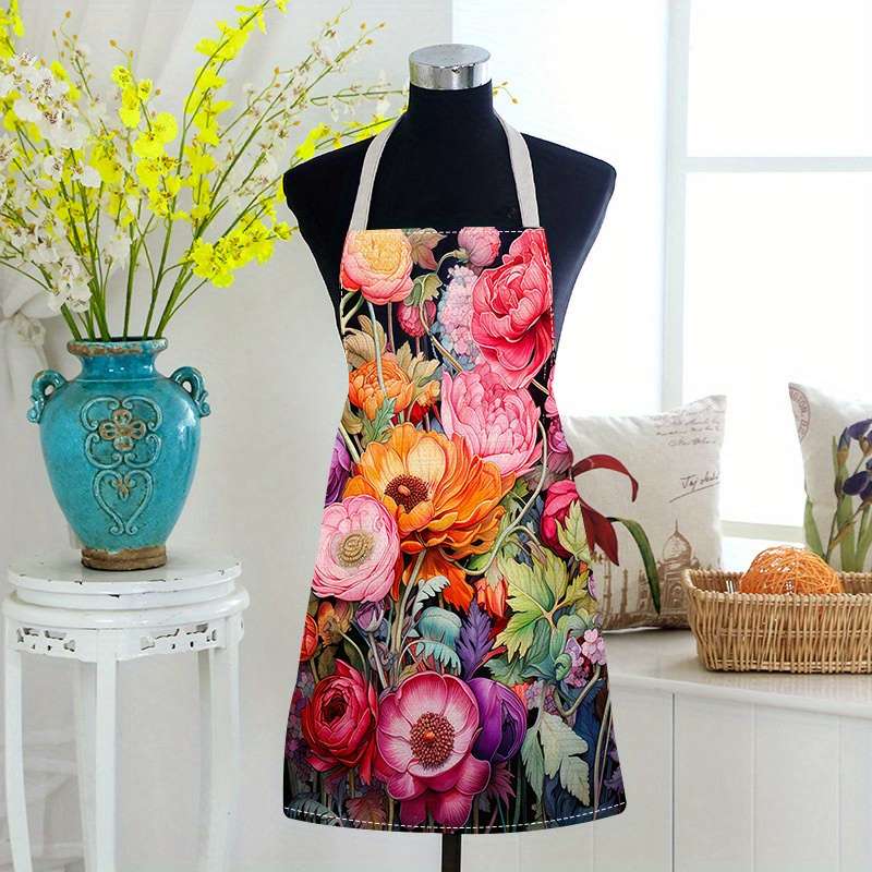 1pc Creative and Floral Element Printed Apron that Makes You Unique and Fashionable. Cooking an