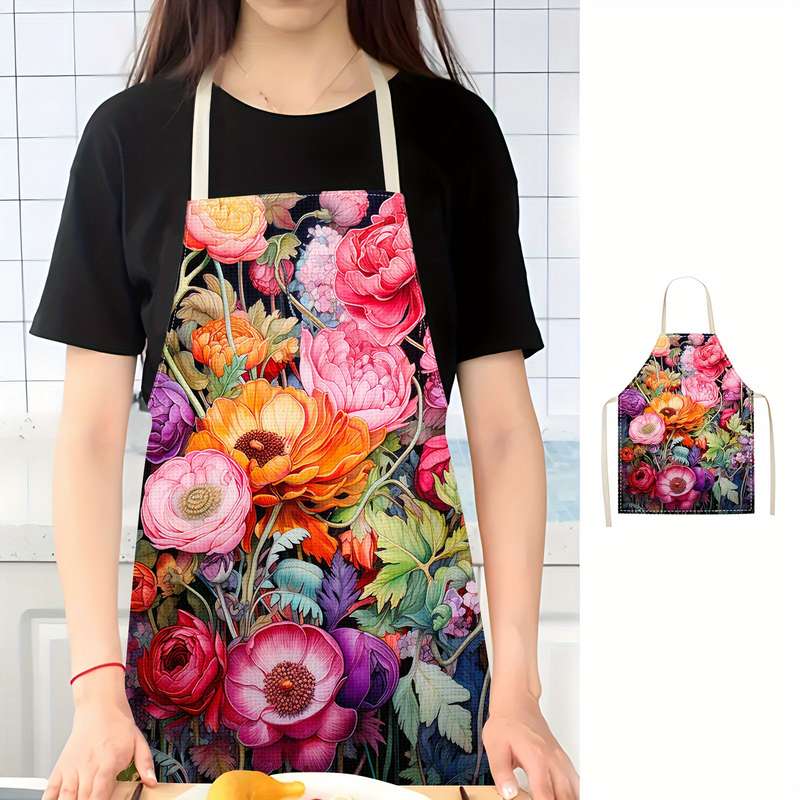 1pc Creative and Floral Element Printed Apron that Makes You Unique and Fashionable. Cooking an