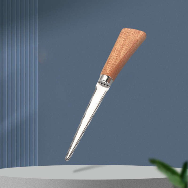 1pc Stainless Steel Box Cutter with Acacia Wood Handle Non-Slip Serrated Blade for Eas