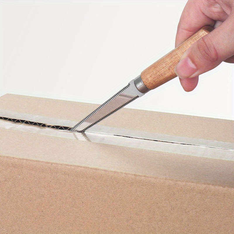 1pc Stainless Steel Box Cutter with Acacia Wood Handle Non-Slip Serrated Blade for Eas