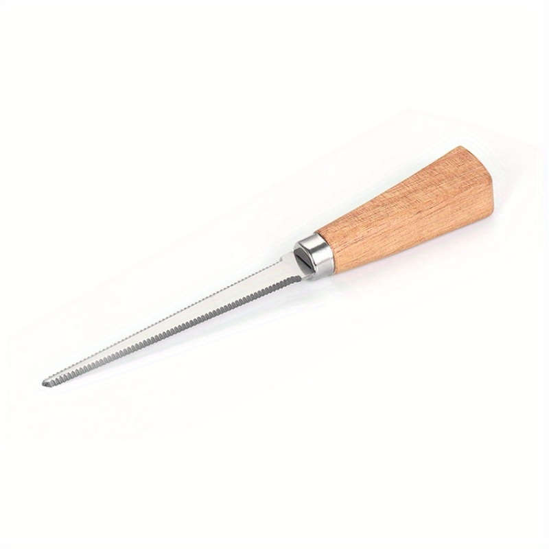 1pc Stainless Steel Box Cutter with Acacia Wood Handle Non-Slip Serrated Blade for Eas