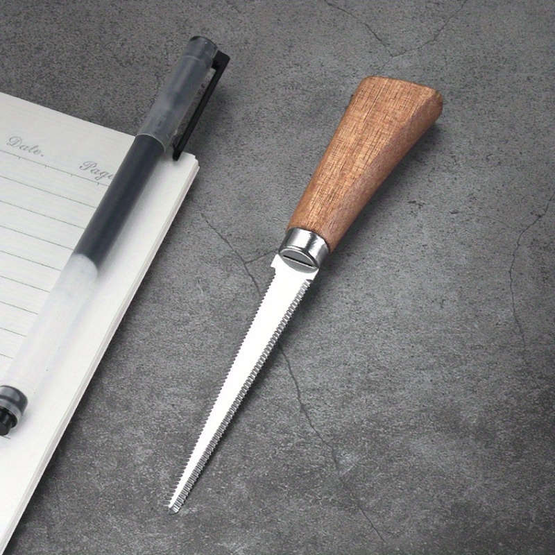 1pc Stainless Steel Box Cutter with Acacia Wood Handle Non-Slip Serrated Blade for Eas