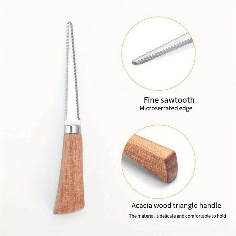 1pc Stainless Steel Box Cutter with Acacia Wood Handle Non-Slip Serrated Blade for Eas