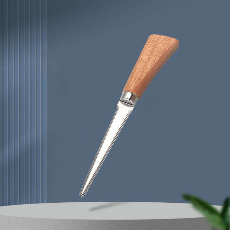 1pc Stainless Steel Box Cutter with Acacia Wood Handle Non-Slip Serrated Blade for Eas