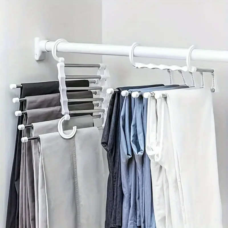 1pc Space-Saving 5-in-1 Stainless Steel Hanger - Anti-Slip Multi-Tier Design for Pants Ties Scarves