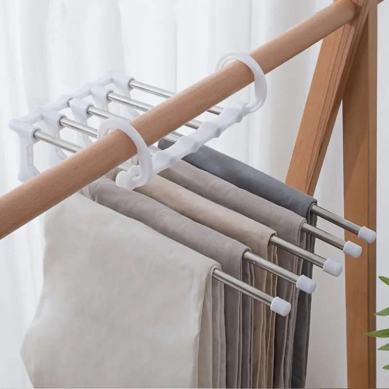 1pc Space-Saving 5-in-1 Stainless Steel Hanger - Anti-Slip Multi-Tier Design for Pants Ties Scarves