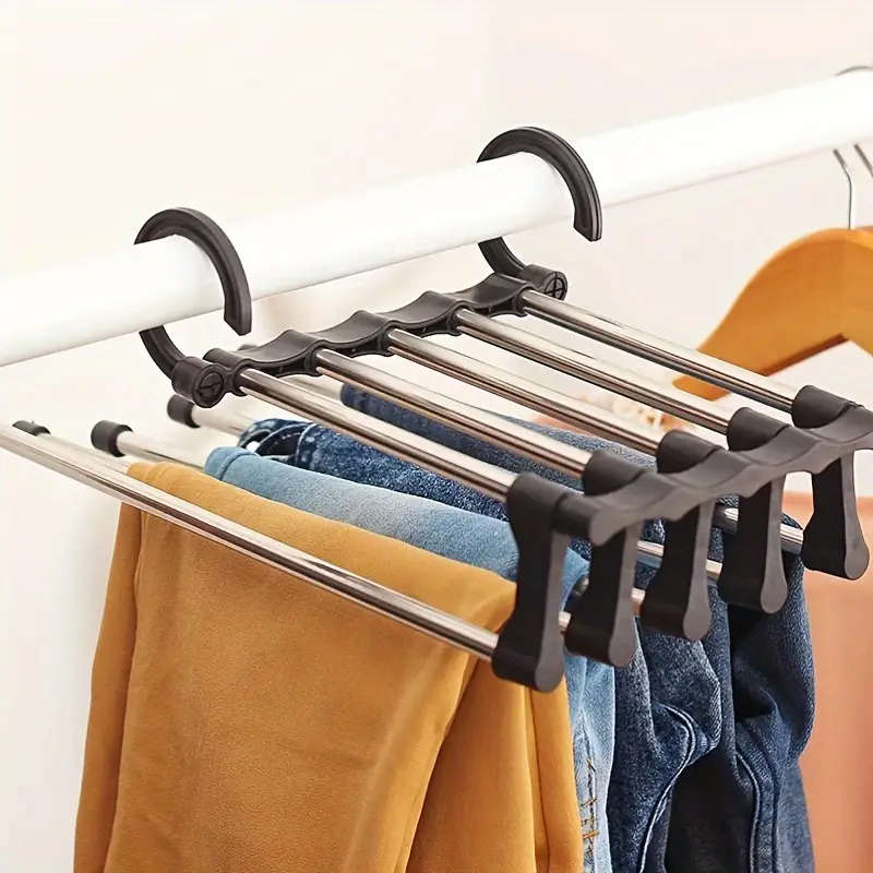 1pc Space-Saving 5-in-1 Stainless Steel Hanger - Anti-Slip Multi-Tier Design for Pants Ties Scarves